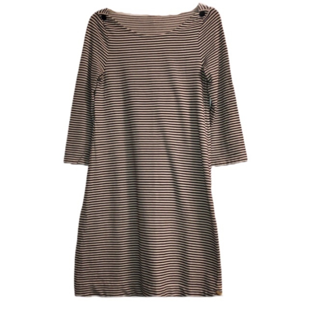 J. Crew White Cotton Dress with Thin Black Stripes